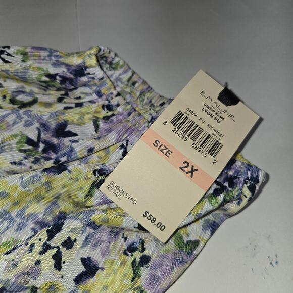 Emaline Woman Petite 2X Top Floral Blouse Micro Pleats Flowy Casual Career New - Picture 11 of 13